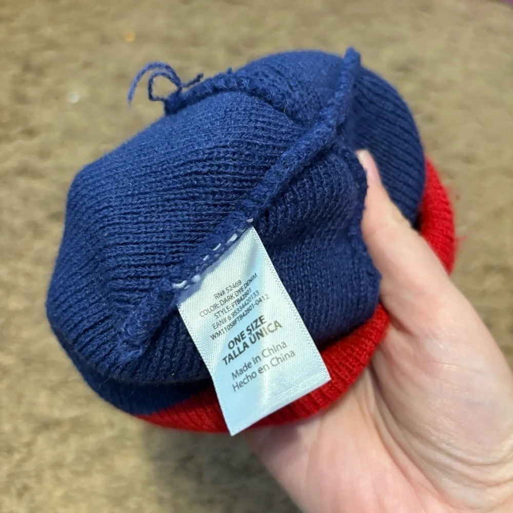 Kids Striped Blue and Red Beanie Hat Knit